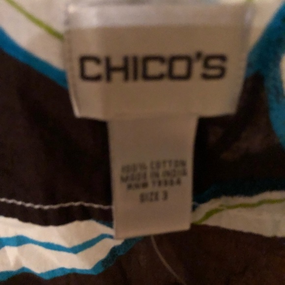 Chico’s XL 14-16 brown tropical print button down shirt pockets Chico’s size 3 - Picture 3 of 8